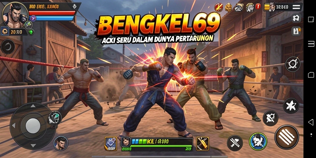 Tangkapan layar BENGKEL69 menampilkan aksi pertarungan yang mendebarkan.