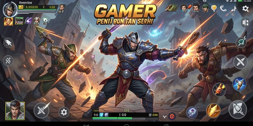 Screenshot utama GAMERP menunjukkan pertarungan seru antar karakter.