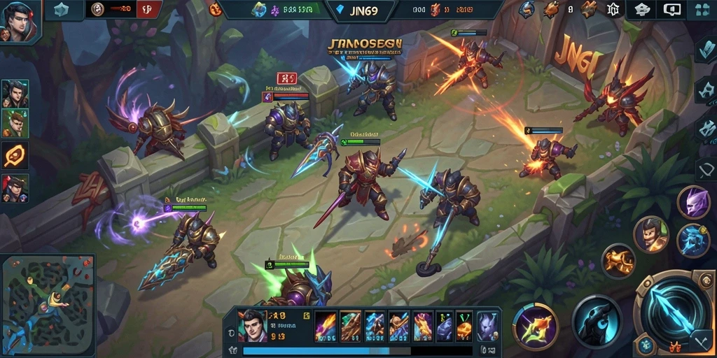 Tangkapan layar utama JIN69 menampilkan pertempuran seru dalam game MOBA.
