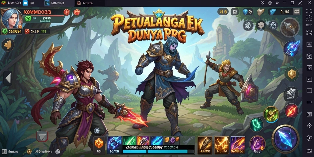 Screenshot gameplay KOMBO88 yang menunjukkan pertarungan seru dan karakter epik.