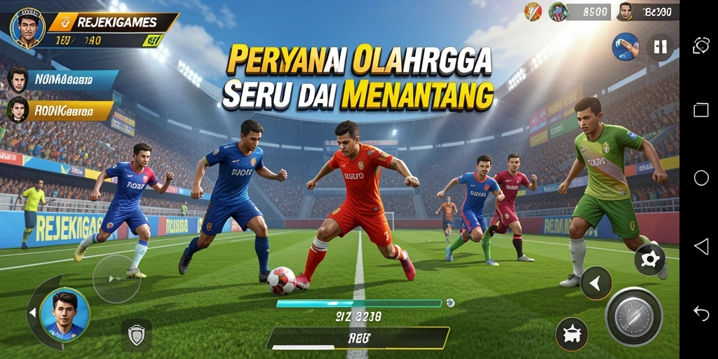 Tangkapan layar utama REJEKIGAMES menampilkan gameplay seru dengan aksi olahraga yang intens.