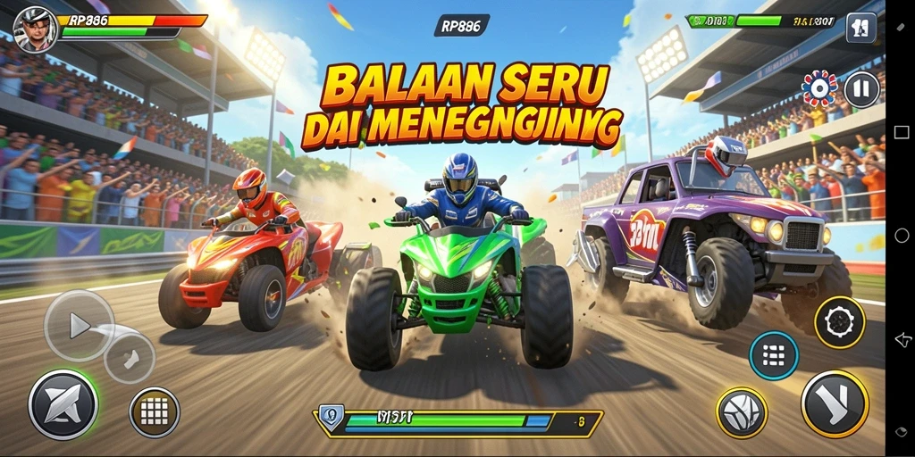 Gameplay balapan seru di RP886 dengan mobil beragam dan lintasan menantang.