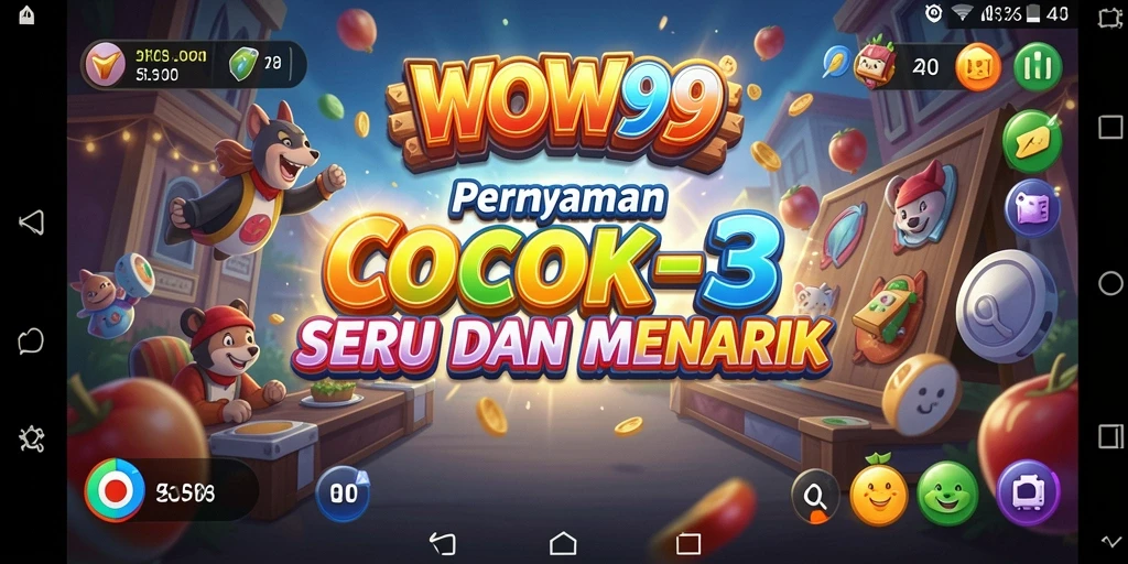 Tangkapan layar utama WOW99 menampilkan aksi seru permainan Match-3.